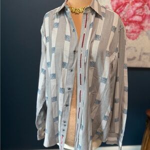 Robert Graham Stylish Grey and Black Men's Shirt Cotton M